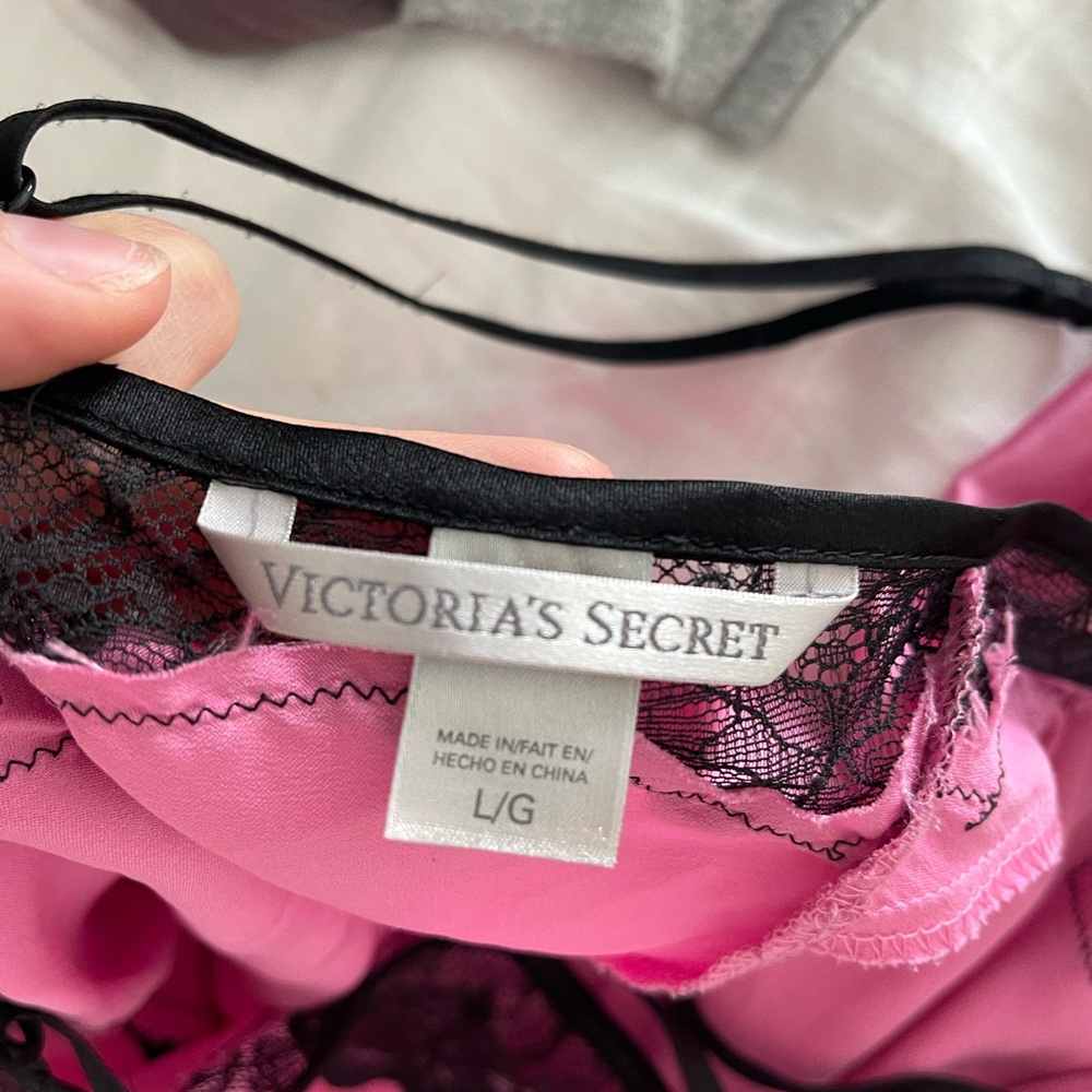 Victoria's Secret Pink Satin Slip with Black Lace Trim - Picture 6 of 6